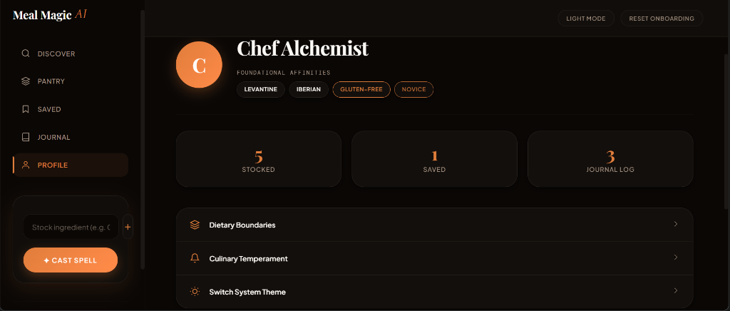 Meal Magic Chef Profile Dashboard