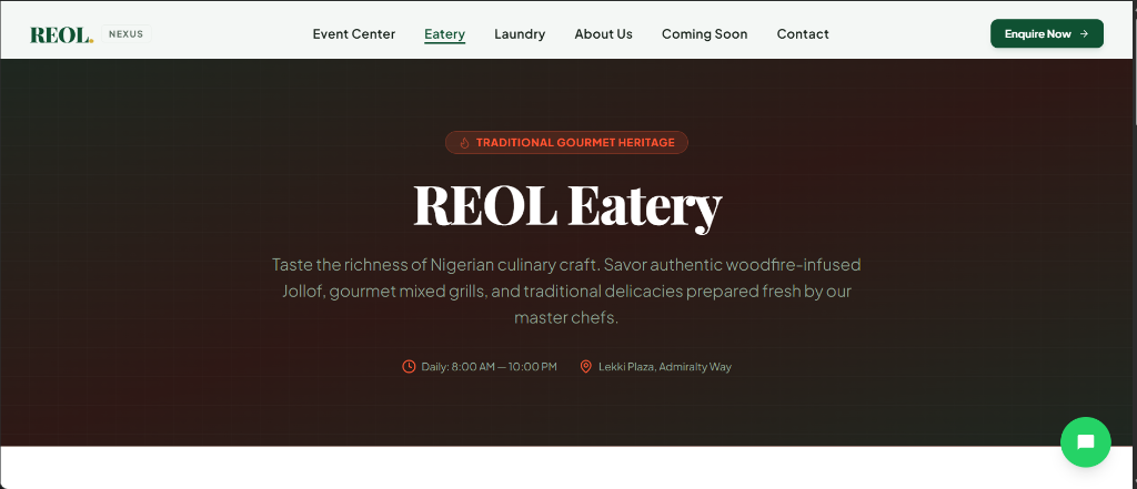 REOL Eatery Hero Page