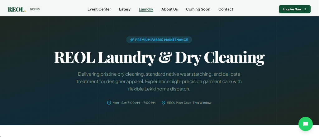 REOL Nexus Laundry Hero Section